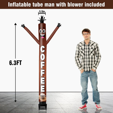 6FT Coffee Inflatable Tube Man with Blower (5.5'' Diameter) and Built - in LED - goodeny