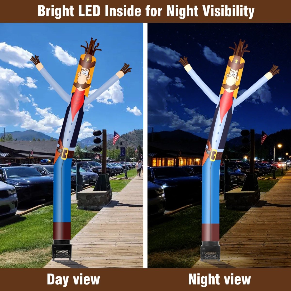 6FT Cowboy Inflatable Tube Man with Blower (5.5'' Diameter) and Built ...