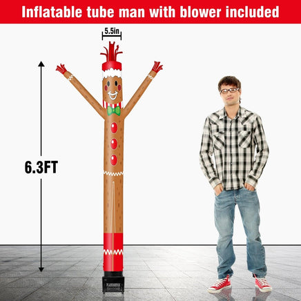 6FT Gingerbread Man Inflatable Tube Man with Blower (5.5'' Diameter) and Built - in LED - goodeny