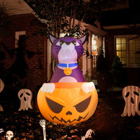 6FT Halloween Inflatable Cat with Pumpkin - LED Lighted Yard Decoration - goodeny