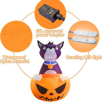 6FT Halloween Inflatable Cat with Pumpkin - LED Lighted Yard Decoration - goodeny