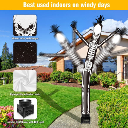 6FT Halloween Skull Inflatable Tube Man with Blower (5.5'' Diameter) and Built - in LED - goodeny