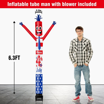 6FT Happy 4th Of July Inflatable Tube Man with Blower (5.5'' Diameter) and Built - in LED - goodeny