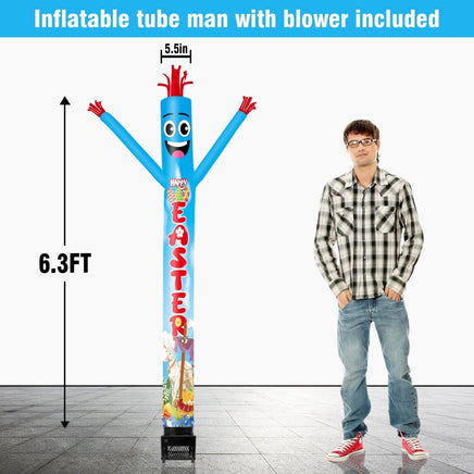 6FT Happy Easter Inflatable Tube Man with Blower (5.5'' Diameter) and Built - in LED - goodeny