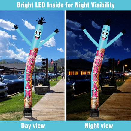 6FT Ice Cream Blue Inflatable Tube Man with Blower (5.5'' Diameter) and Built - in LED - goodeny