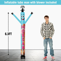 6FT Ice Cream Blue Inflatable Tube Man with Blower (5.5'' Diameter) and Built - in LED - goodeny