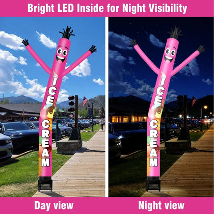 6FT Ice Cream Pink Inflatable Tube Man with Blower (5.5'' Diameter) and Built - in LED - goodeny
