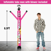 6FT Ice Cream Pink Inflatable Tube Man with Blower (5.5'' Diameter) and Built - in LED - goodeny