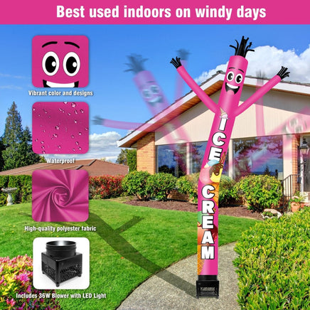 6FT Ice Cream Pink Inflatable Tube Man with Blower (5.5'' Diameter) and Built - in LED - goodeny