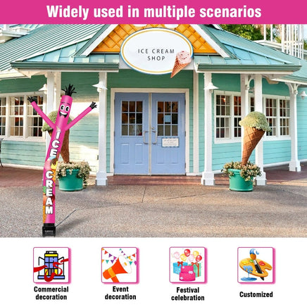 6FT Ice Cream Pink Inflatable Tube Man with Blower (5.5'' Diameter) and Built - in LED - goodeny