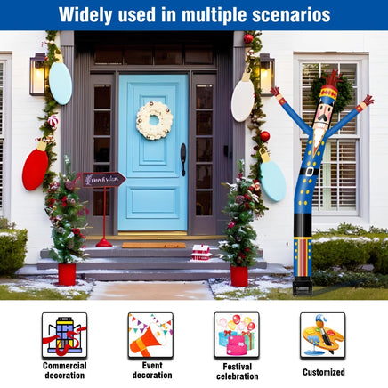 6FT Nutcracker Blue Inflatable Tube Man with Blower (5.5'' Diameter) and Built - in LED - goodeny