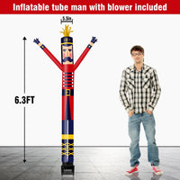 6FT Nutcracker Red Inflatable Tube Man with Blower (5.5'' Diameter) and Built - in LED - goodeny