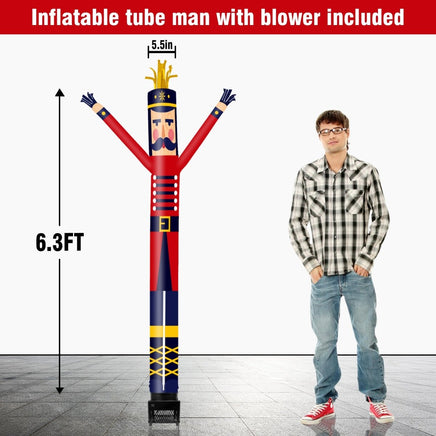 6FT Nutcracker Red Inflatable Tube Man with Blower (5.5'' Diameter) and Built - in LED - goodeny