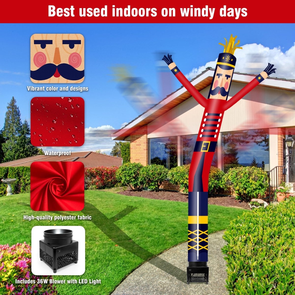 6FT Nutcracker Red Inflatable Tube Man with Blower (5.5'' Diameter) and ...