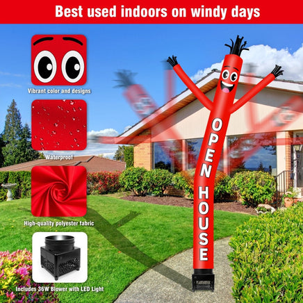6FT Open House Red Inflatable Tube Man with Blower (5.5'' Diameter) and Built - in LED - goodeny