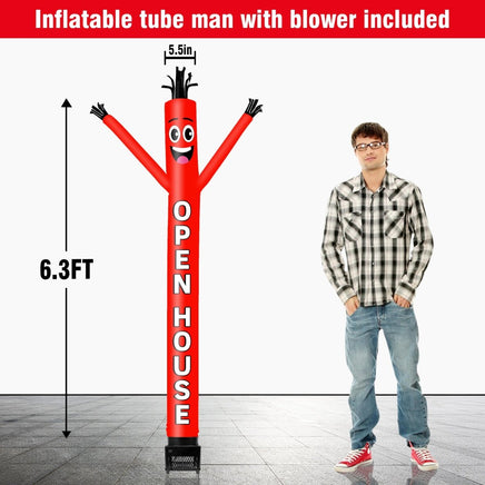 6FT Open House Red Inflatable Tube Man with Blower (5.5'' Diameter) and Built - in LED - goodeny