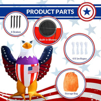 6FT Patriotic Inflatable Bald Eagle with LED Lights – 4th of July Yard Decoration - goodeny