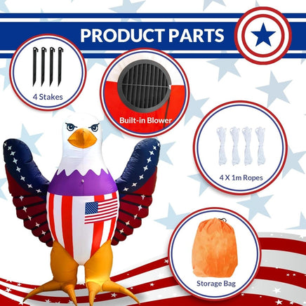 6FT Patriotic Inflatable Bald Eagle with LED Lights – 4th of July Yard Decoration - goodeny