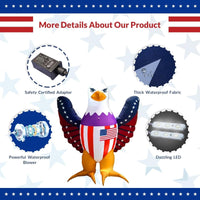 6FT Patriotic Inflatable Bald Eagle with LED Lights – 4th of July Yard Decoration - goodeny