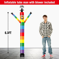 6FT Rainbow 2 Inflatable Tube Man with Blower (5.5'' Diameter) and Built - in LED - goodeny