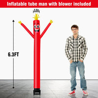 6FT Red Inflatable Tube Man with Blower (5.5'' Diameter) and Built - in LED - goodeny