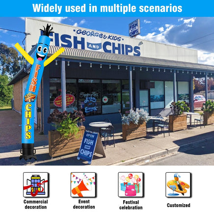 6FT Tall Fish & Chips Waving Inflatable Tube Man(Blower Not Included) - goodeny