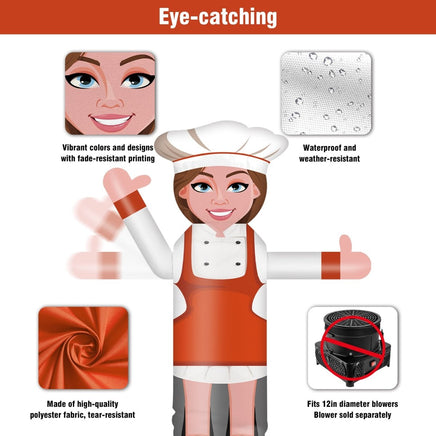 6FT Tall Inflatable Female Chef Wavers Inflatable Tube Man (18''Diameter) (Blower Not Included) - goodeny