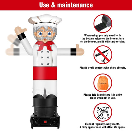 6FT Tall Inflatable Male Chef Wavers Inflatable Tube Man (18''Diameter) (Blower Not Included) - goodeny