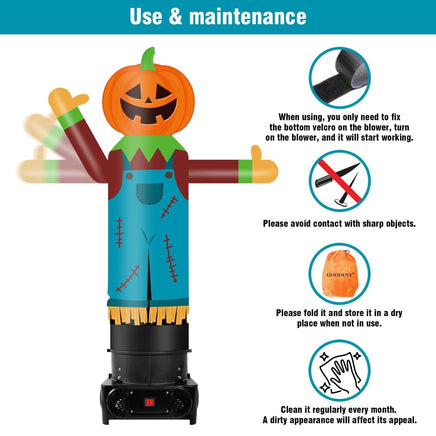 6FT Tall Inflatable Pumpkin Scarecrow Wavers Inflatable Tube Man (12''Diameter) (Blower Not Included) - goodeny