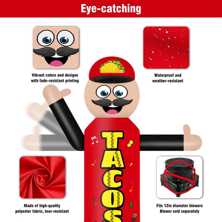 6FT Tall Inflatable Tacos Red Wavers Inflatable Tube Man (18''Diameter) (Blower Not Included) - goodeny