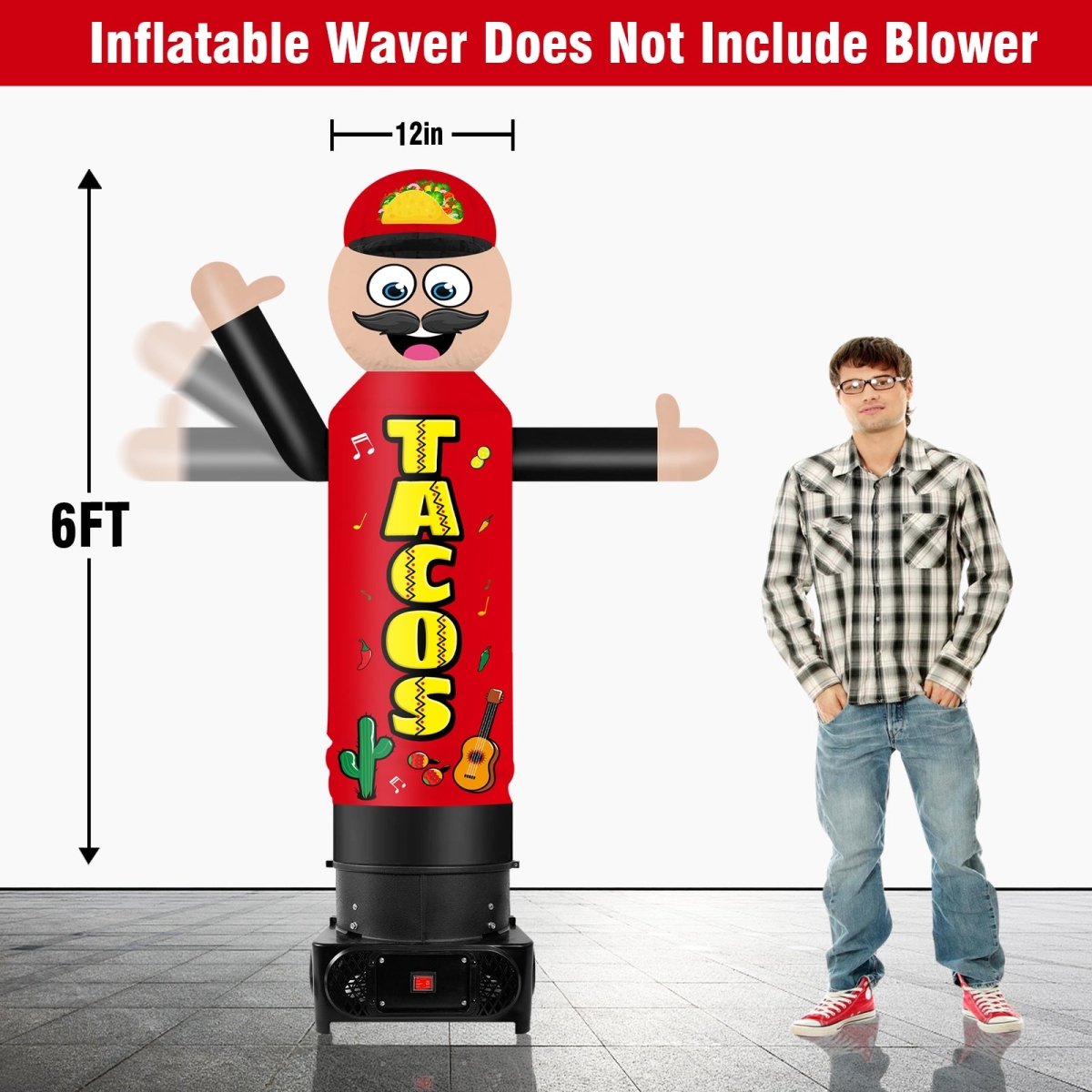 6FT Tall Inflatable Tacos Red Wavers Inflatable Tube Man (18''Diameter ...