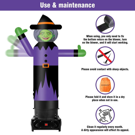 6FT Tall Inflatable Witch Wavers Inflatable Tube Man (12''Diameter) (Blower Not Included) - goodeny