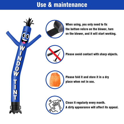 6FT Tall Window Tint Blue Waving Inflatable Tube Man(Blower Not Included) - goodeny