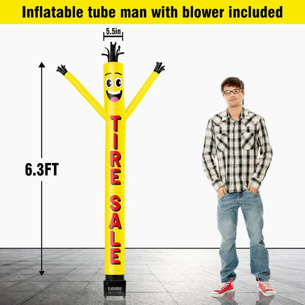 6FT Tire Sale Yellow Inflatable Tube Man with Blower (5.5'' Diameter) and Built - in LED - goodeny