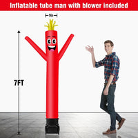 7FT Tall Inflatable Tube Man Wacky Wavy Dancing Guy with Weather-Resistant Blower (9''Diameter) for Outdoor Decoration Advertising Business Promotion - Red - goodeny