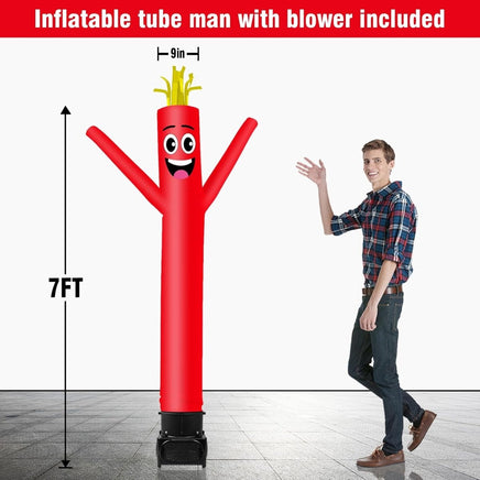 7FT Tall Inflatable Tube Man Wacky Wavy Dancing Guy with Weather-Resistant Blower (9''Diameter) for Outdoor Decoration Advertising Business Promotion - Red - goodeny
