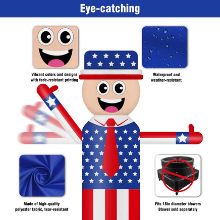 9FT Tall Inflatable Wavers American Flag Inflatable Tube Man (18''Diameter) (Blower Not Included) - goodeny