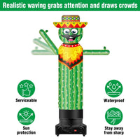9FT Tall Inflatable Wavers Cactus Inflatable Tube Man (18''Diameter) (Blower Not Included) - goodeny