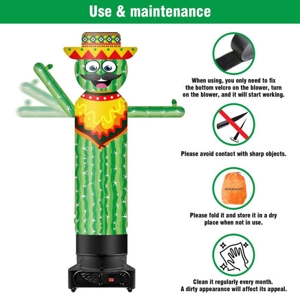 9FT Tall Inflatable Wavers Cactus Inflatable Tube Man (18''Diameter) (Blower Not Included) - goodeny