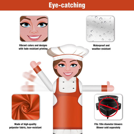 9FT Tall Inflatable Wavers Female Chef Inflatable Tube Man (18''Diameter) (Blower Not Included) - goodeny