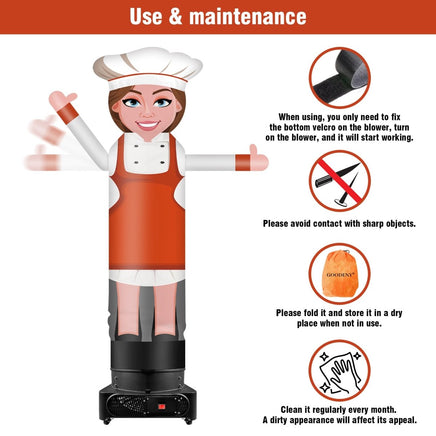 9FT Tall Inflatable Wavers Female Chef Inflatable Tube Man (18''Diameter) (Blower Not Included) - goodeny
