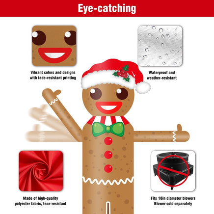 9FT Tall Inflatable Wavers Gingerbread Man Inflatable Tube Man (18''Diameter) (Blower Not Included) - goodeny