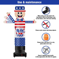 9FT Tall Inflatable Wavers Happy 4th of July Inflatable Tube Man (18''Diameter) (Blower Not Included) - goodeny