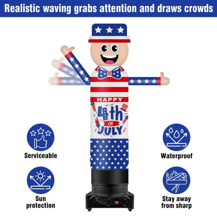 9FT Tall Inflatable Wavers Happy 4th of July Inflatable Tube Man (18''Diameter) (Blower Not Included) - goodeny