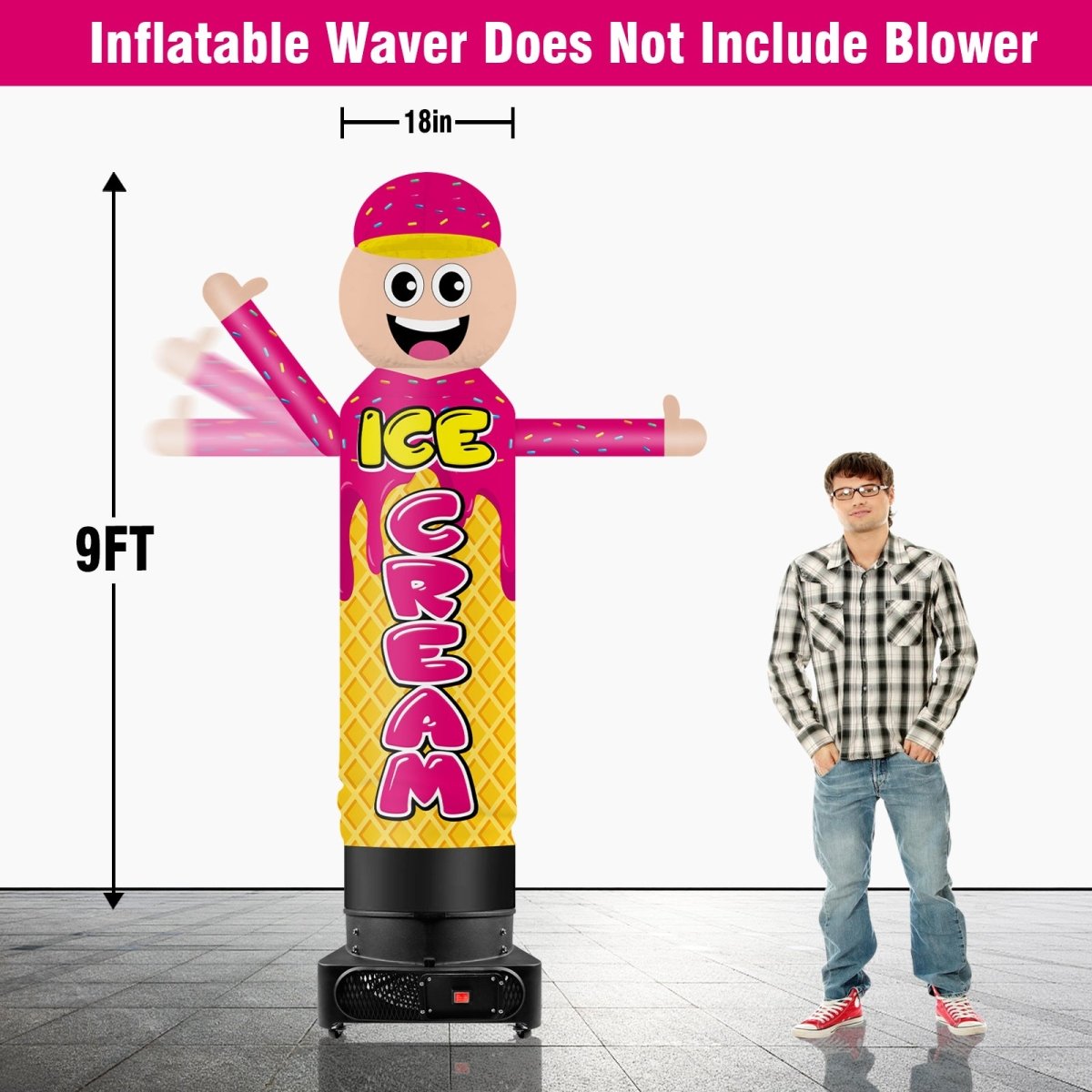 9FT Tall Inflatable Wavers Ice Cream Inflatable Tube Man (18''Diameter ...