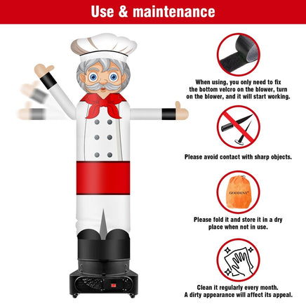 9FT Tall Inflatable Wavers Male Chef Inflatable Tube Man (18''Diameter) (Blower Not Included) - goodeny