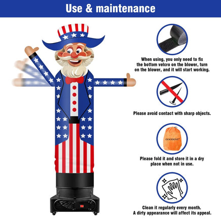 9FT Tall Inflatable Wavers Uncle Sam Inflatable Tube Man (18''Diameter) (Blower Not Included) - goodeny
