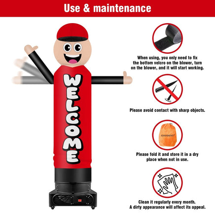 9FT Tall Inflatable Wavers Welcome Inflatable Tube Man (18''Diameter) (Blower Not Included) - goodeny